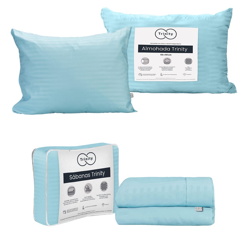 Sábanas Individual Trinity Azul Cielo + Almohada Trinity	
